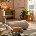 En yogamatta och stämningsfull belysning